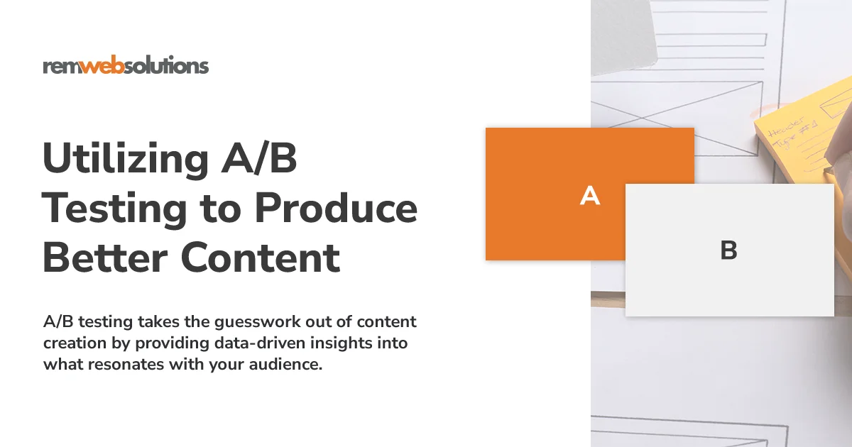 A/B Testing graphic with 'A' and 'B' examples and wireframe background